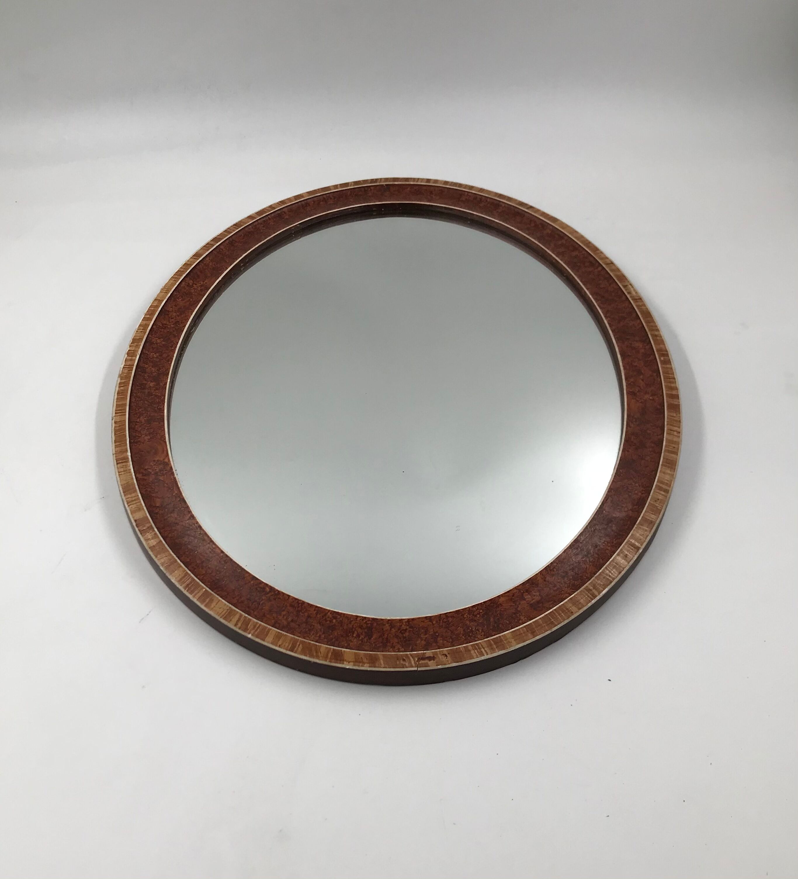 Miroir ovale en bois et décor placage 35x45cm