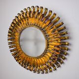 Sun wall lamp by ferro arte, metal and gold leaf, Spain, 1960