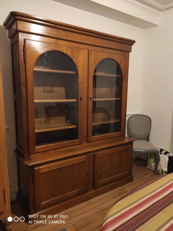 Bibliothèque 2 portes vitrée Louis Philippe