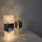 Pair of wall lights in glass and chrome metal