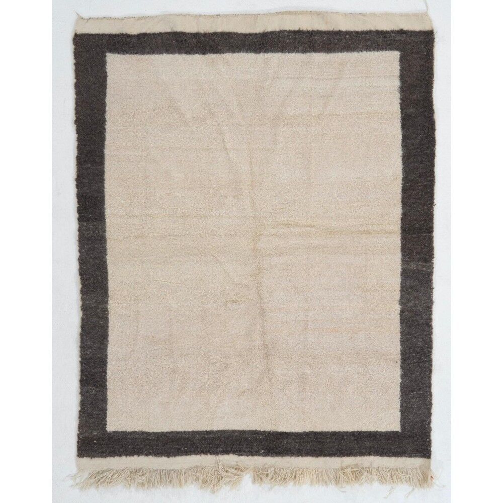 Vintage Handmade Tulu Rug in Natural Undyed Cream and Gray Wool, Custom Options Available