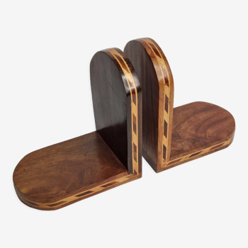 Pair of Art Deco bookends in fruit wood and wood marquetry, from the early twentieth century