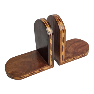 Pair of Art Deco bookends in fruit wood and wood marquetry, from the early twentieth century