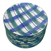 8 assiettes à dessert à carreaux verte et bleu