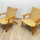 Pair of Scandinavian armchairs in woven solid teak.