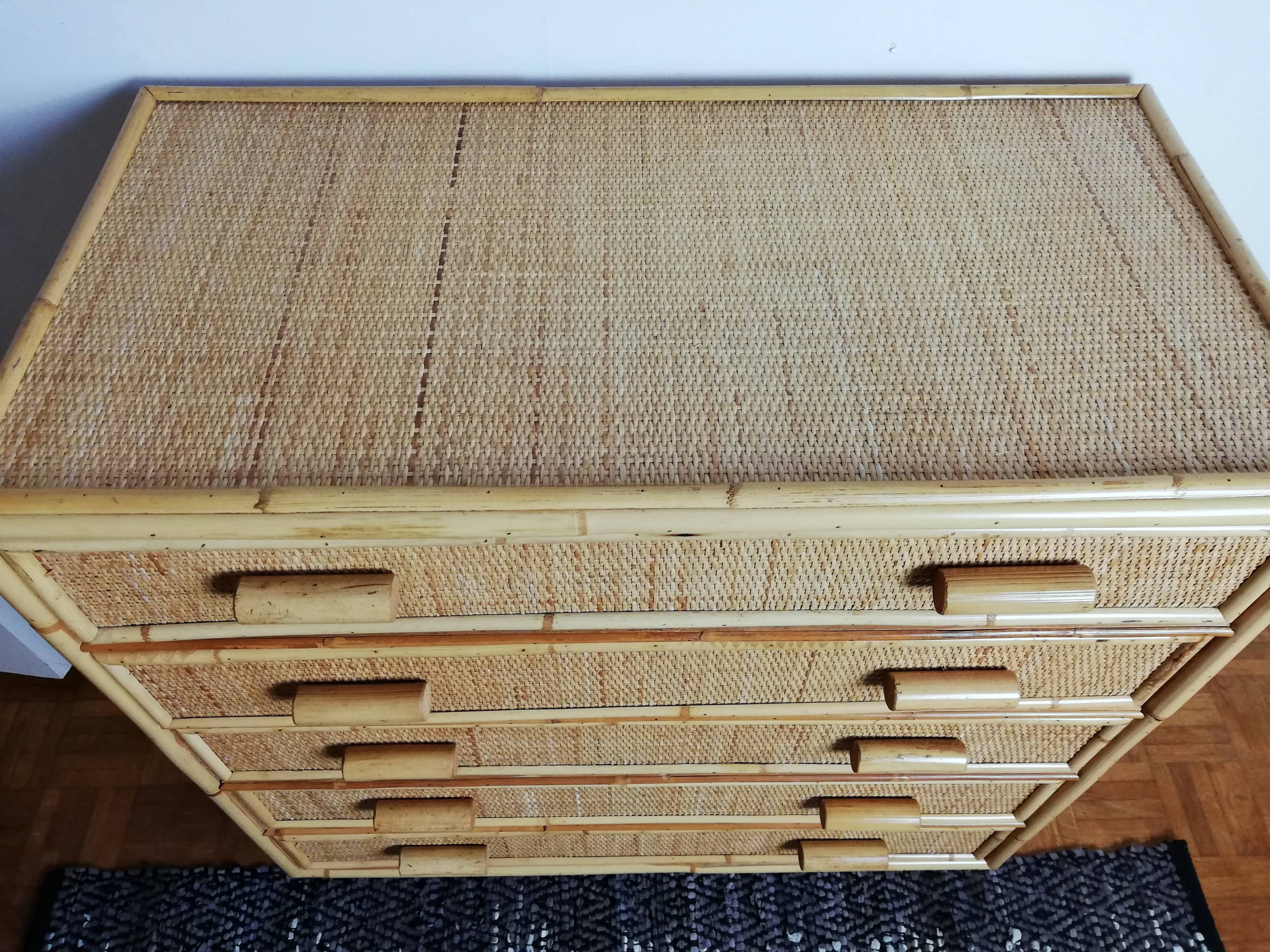 Rattan chest of drawers and woven wicker