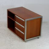 Storage unit by Henri Lesêtre & Claude Gaillard, solid wood, polished steel. France, circa 1970