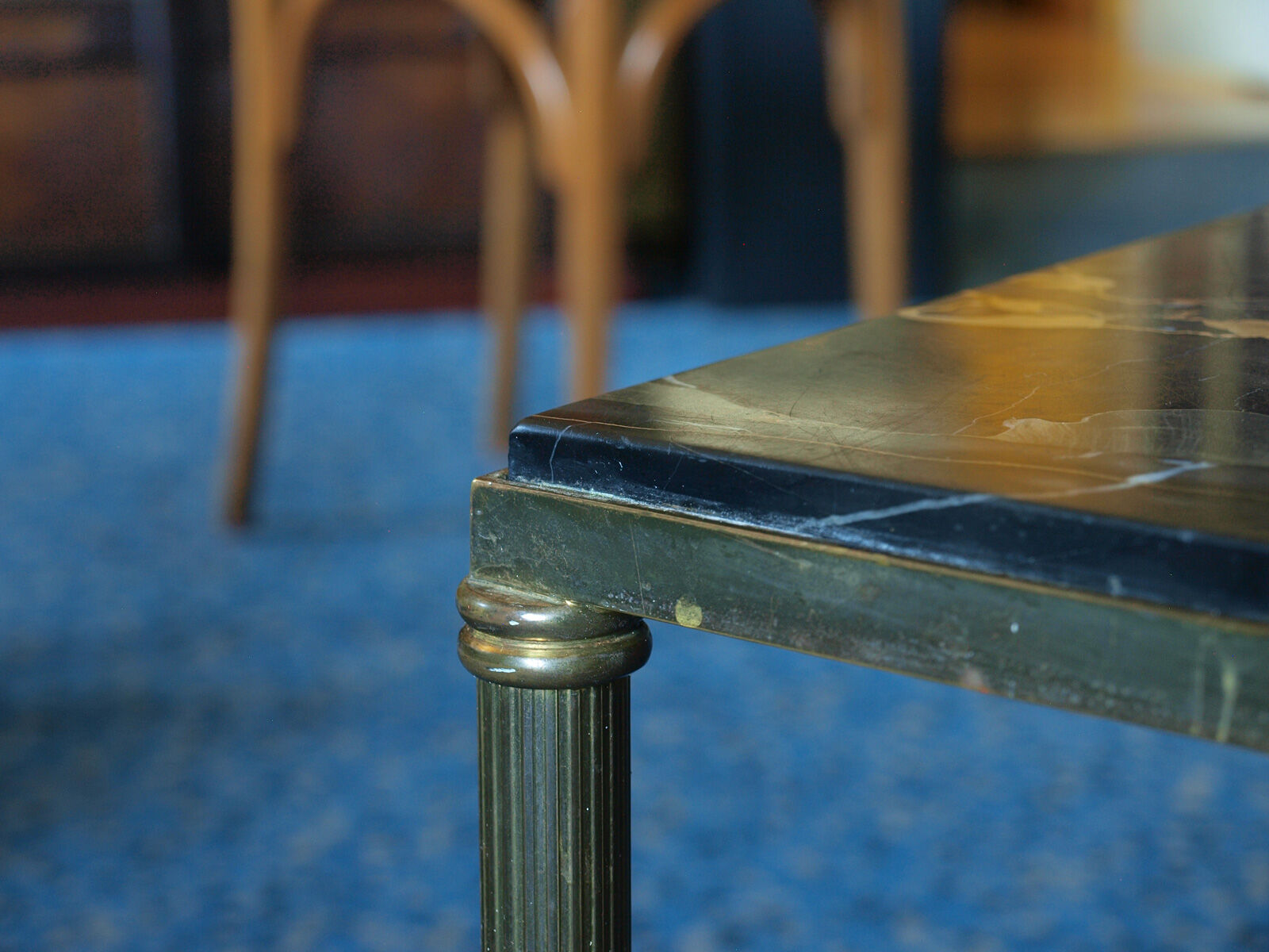 Table low neo classic bronze brass and Portoro marble