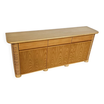 Buffet en bois / bambou / rotin Roberti Rattan années 1970 superbe état