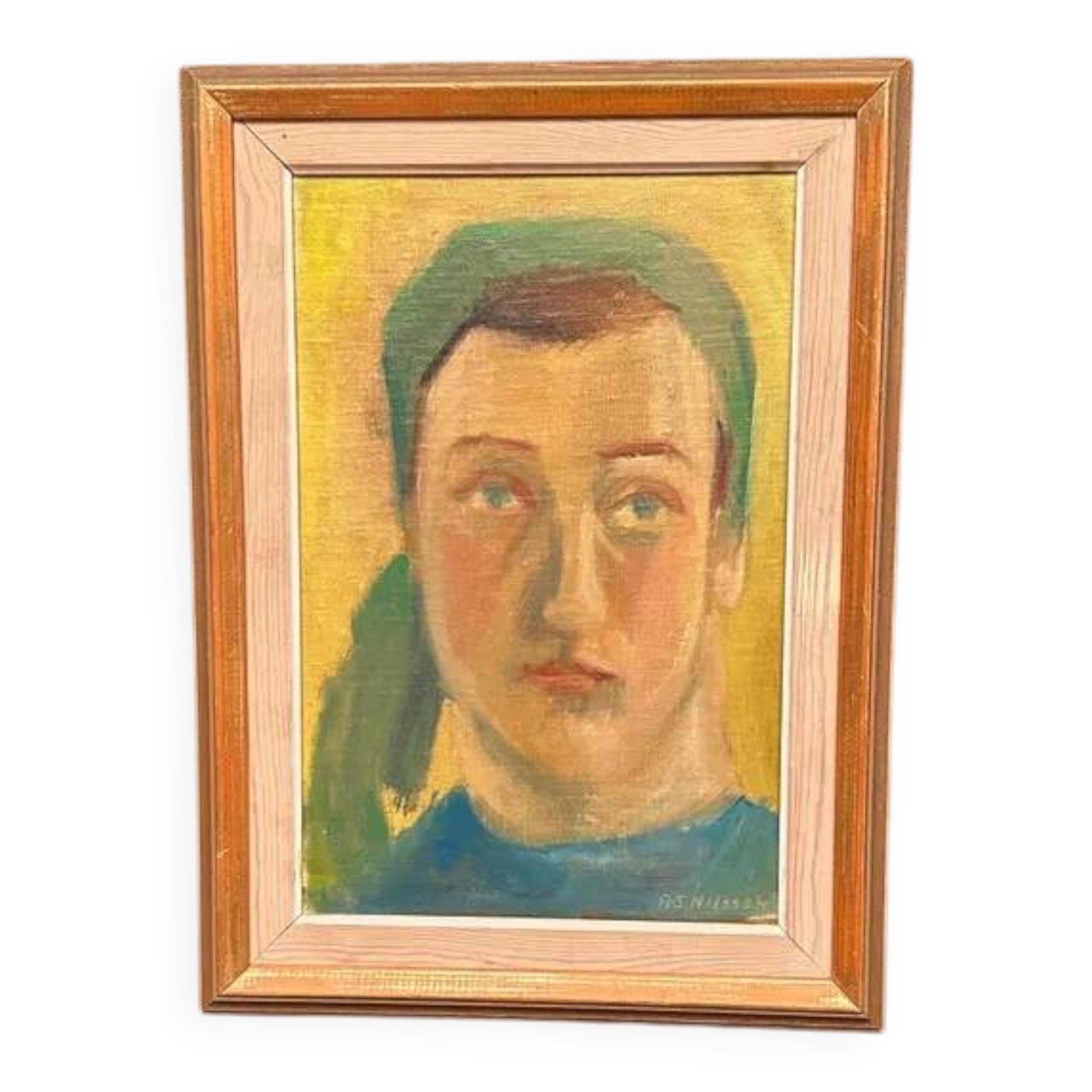 Huile sur panneau d'origine suédoise – "Portrait" par A.-S. Nilsson – Signé – Vintage et encadré – 44 × 32 cm (17,3" × 12,6")