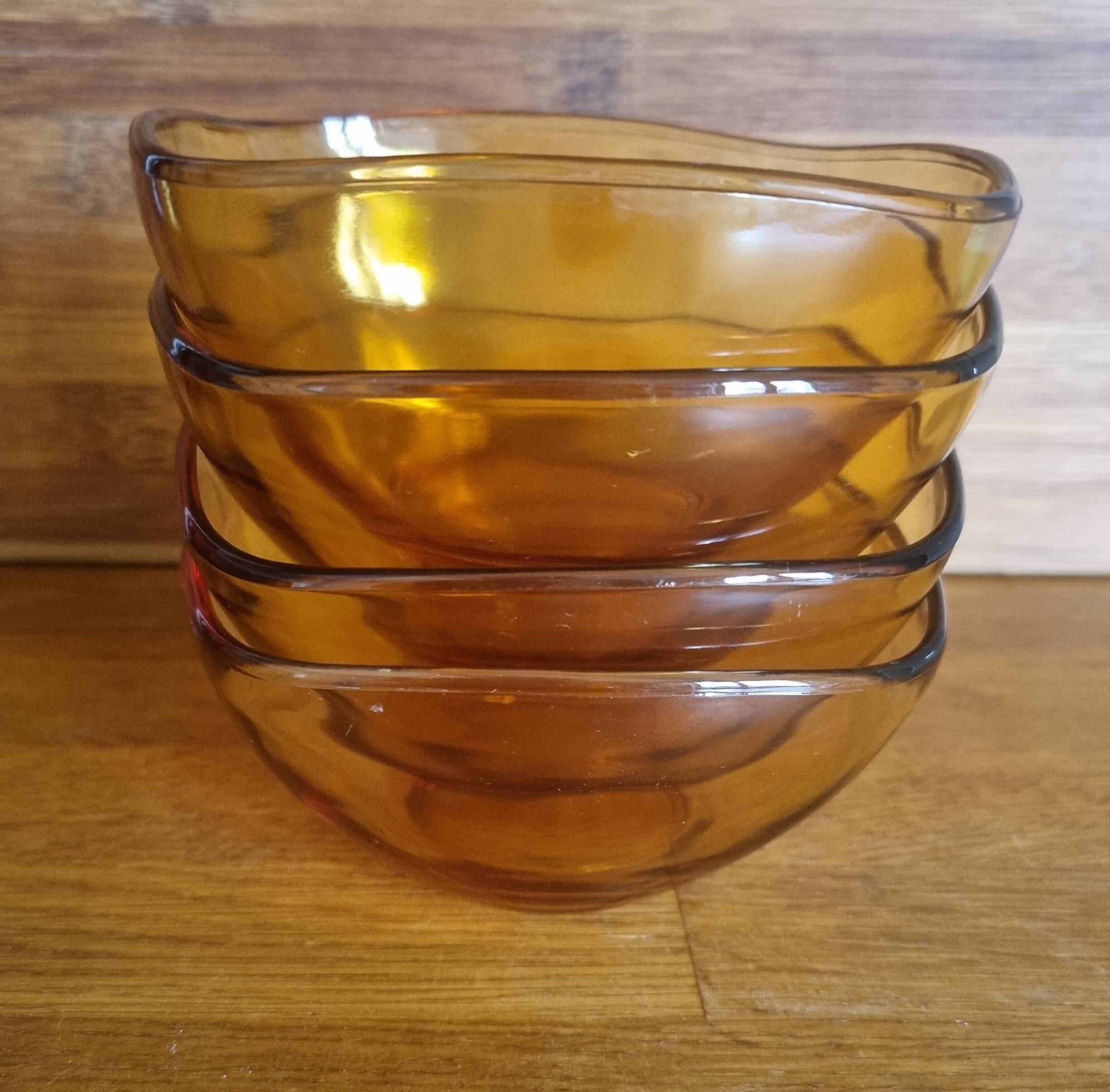 Set of 4 vintage amber glass bowls by Vereco.