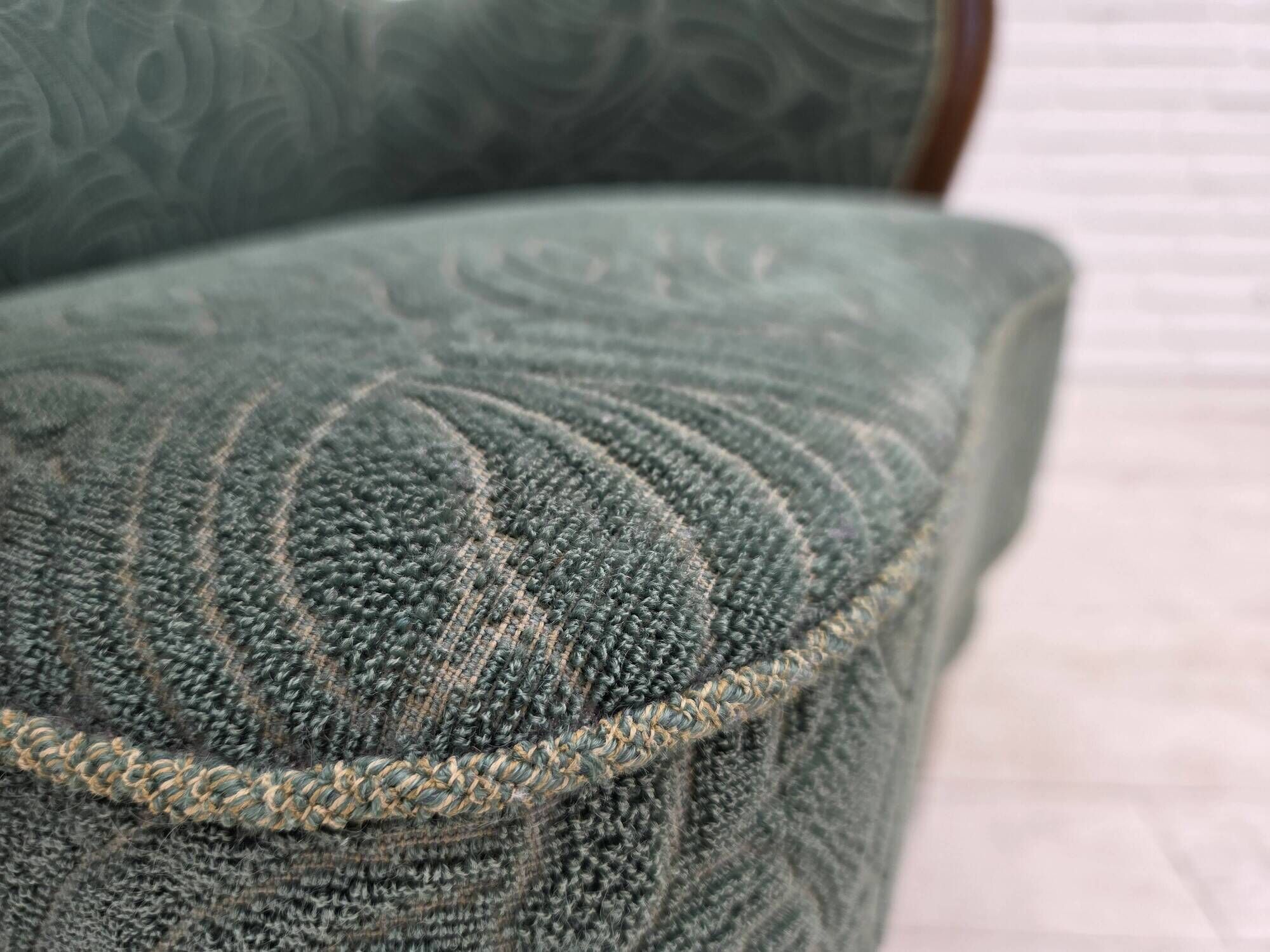 1960s, Danish armchair, green furniture velour, beech wood.