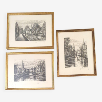 3 engravings signed