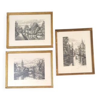 3 engravings signed