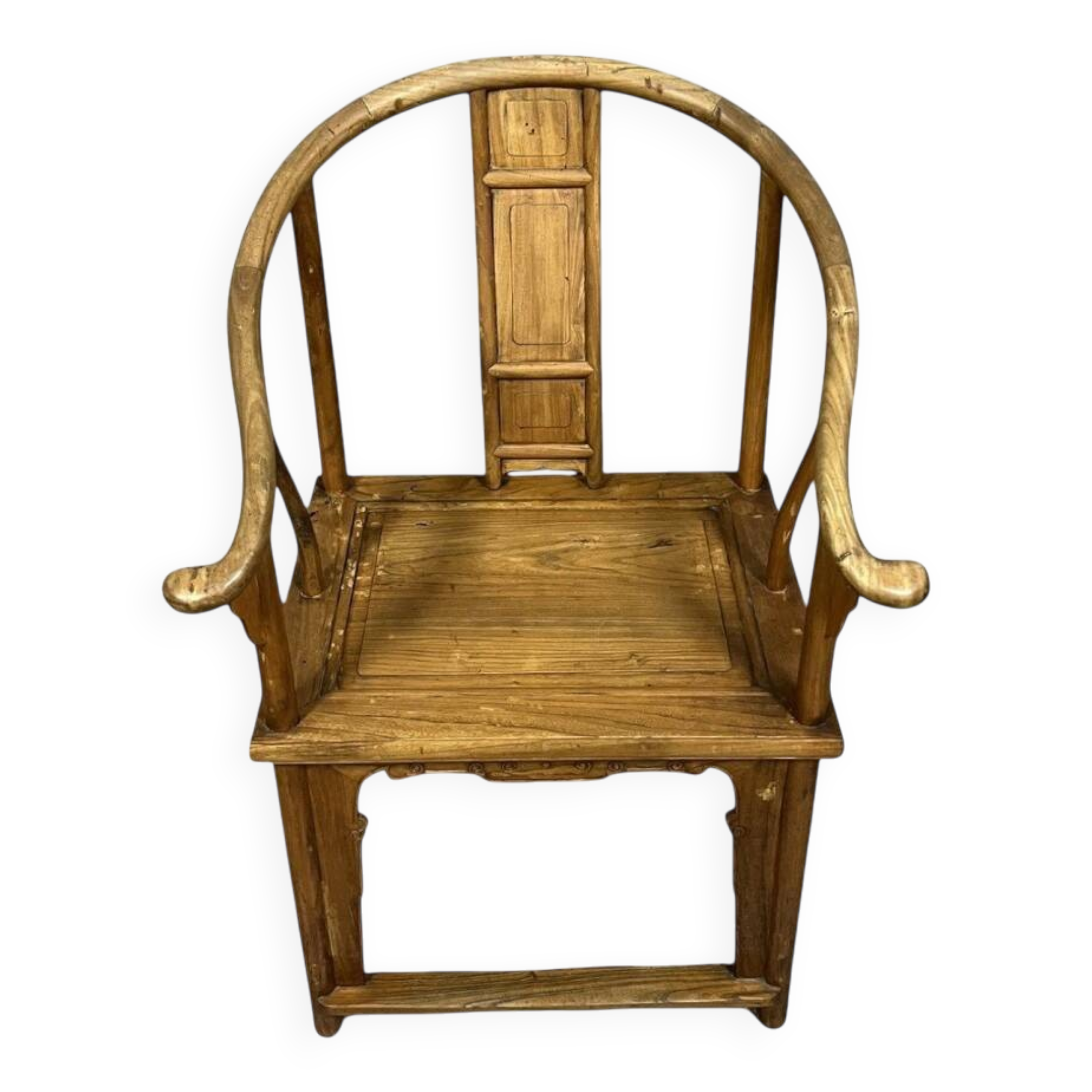 China 20th century: Horseshoe-shaped armchair in natural wood