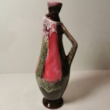 Old Pitcher, Jug, Carafe in Pink and Brown Ceramic Vallauris Style Vintage