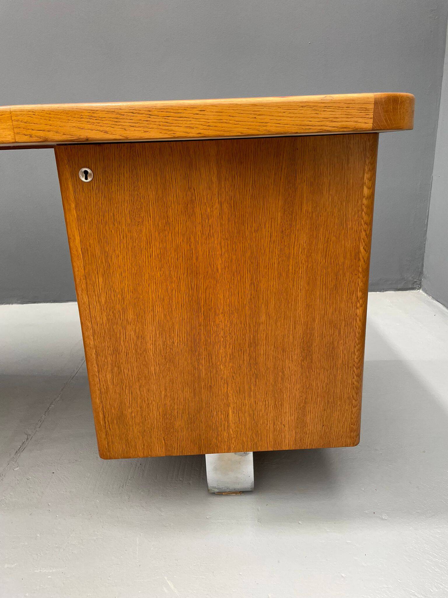 Bauhaus Walnut Writing Desk with Red Top