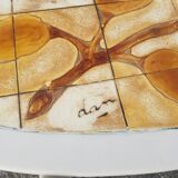 Vintage oval wooden and ceramic coffee table signed Dan - Vallauris