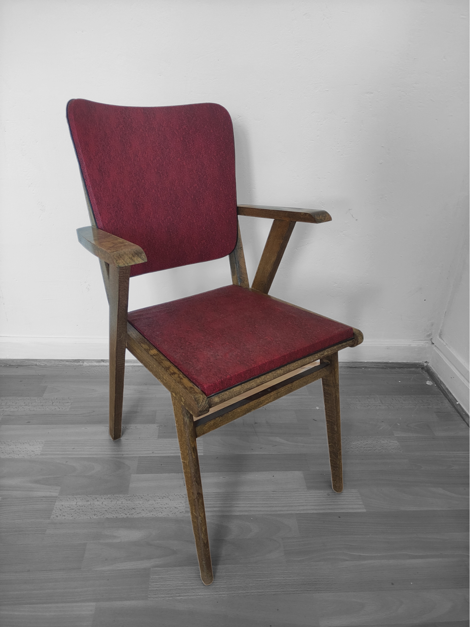 Armchair with Solid Wood Structure and Green Leatherette Seat, Italy, 1960s