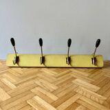 Vintage yellow wall coat rack - four hooks - 1950s