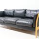 Scandinavian sofa in natural wood and leather