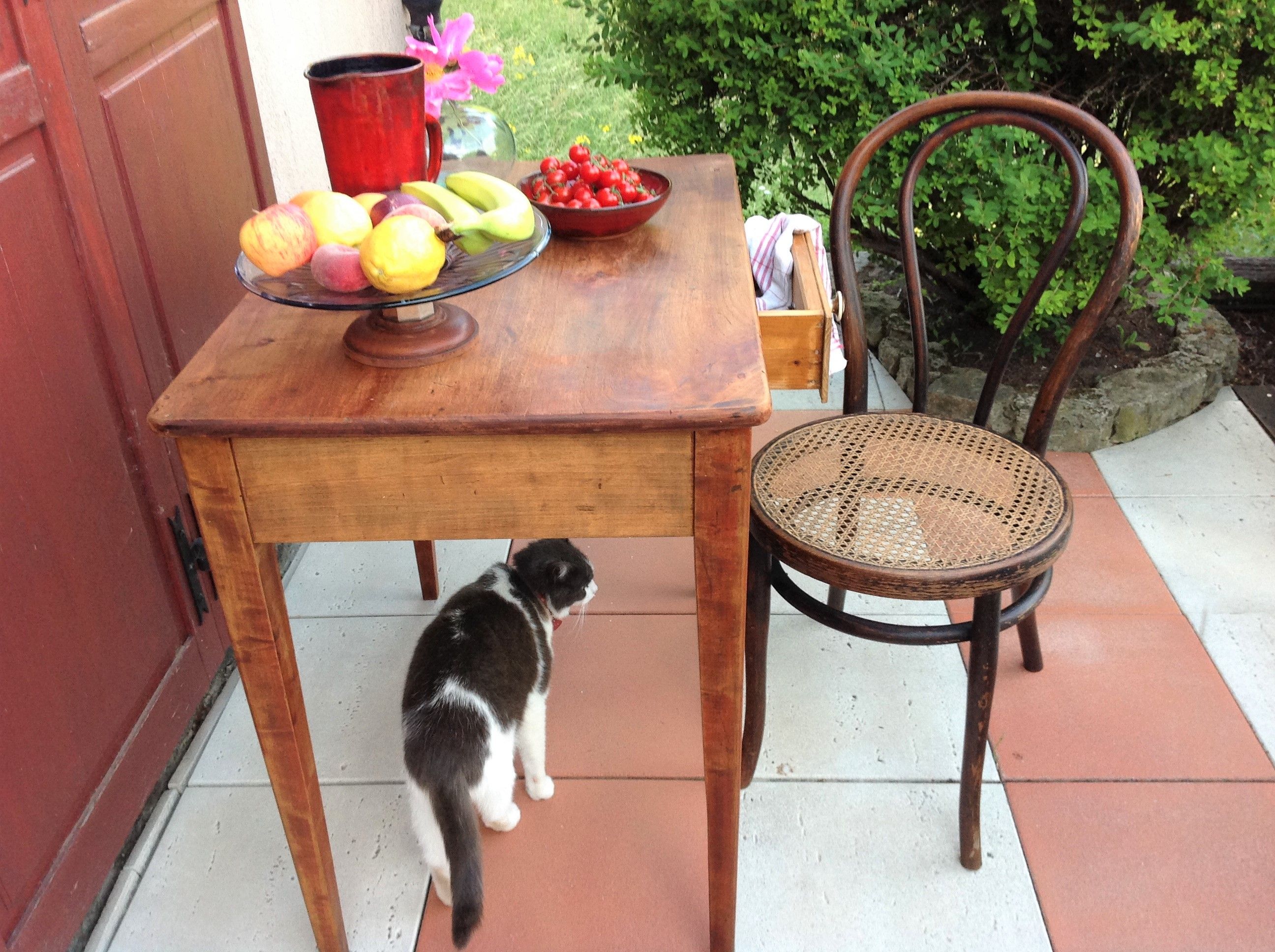 Bistro chair in curved wood and cannage / vintage years 30-40