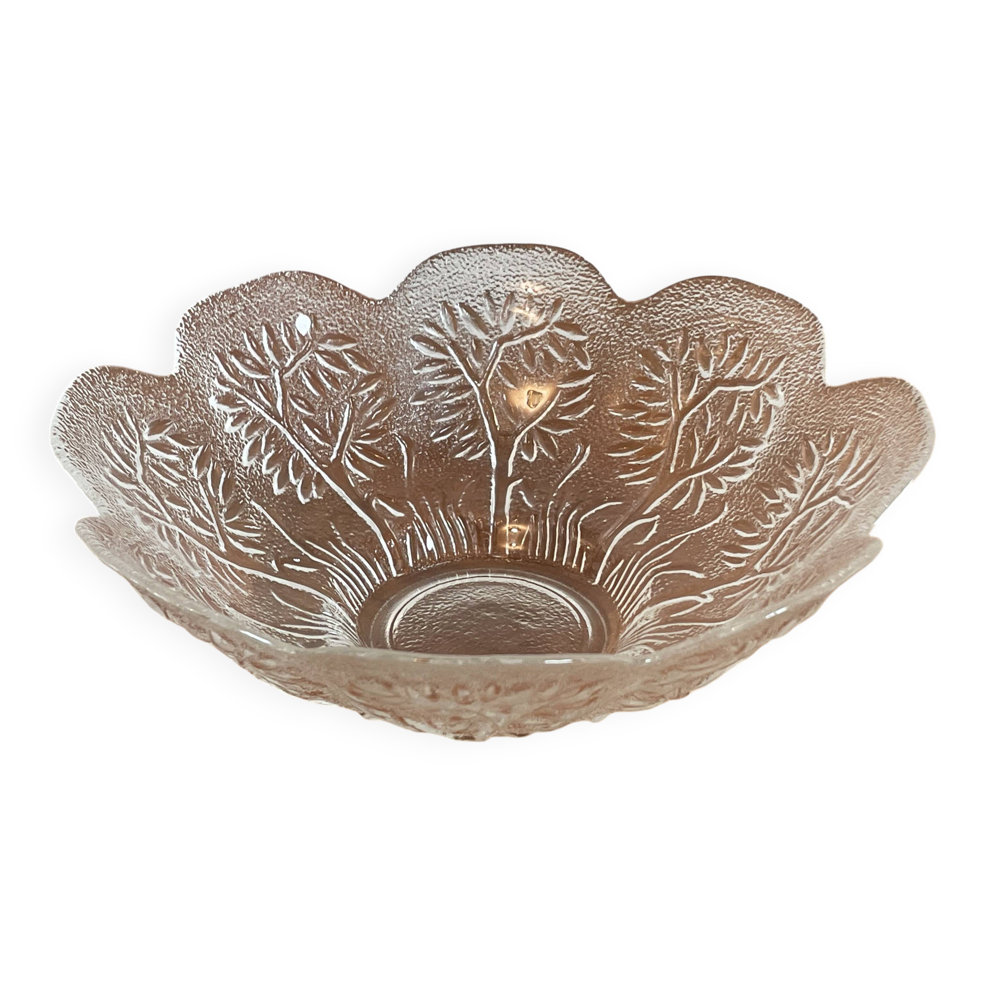East German (GDR, probably Lausitzer) Crystal Glass Serving Bowl with Tree Motif