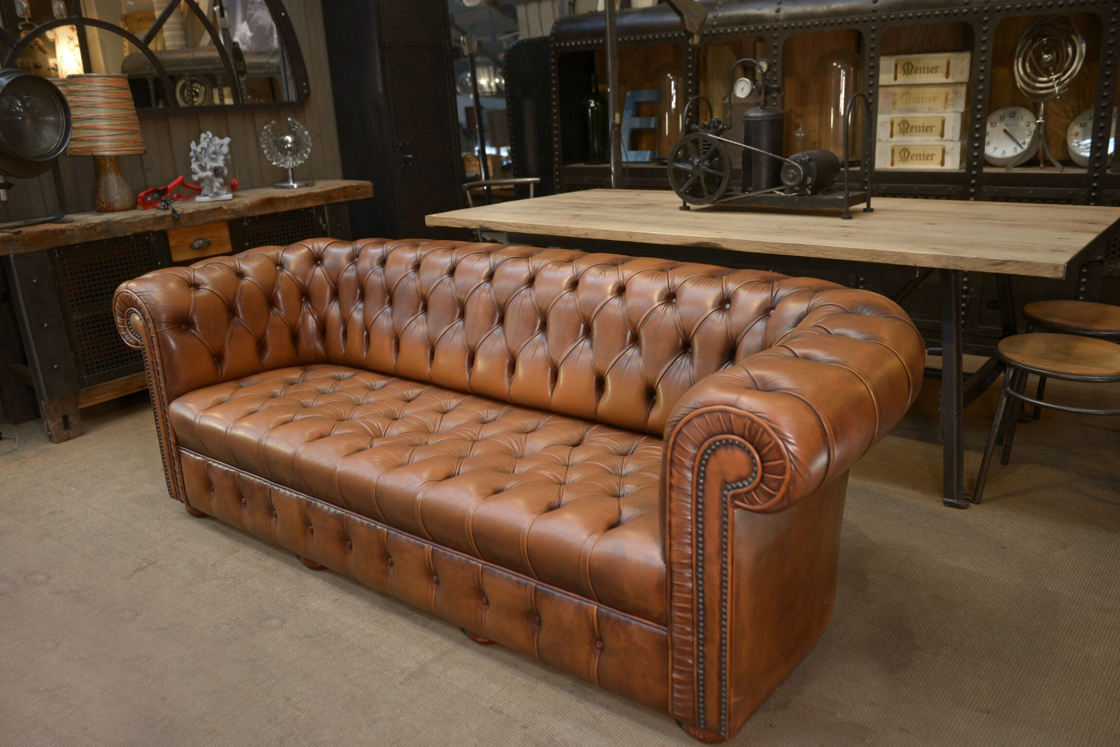 Chesterfield sofa 3 seater Vintage brown leather