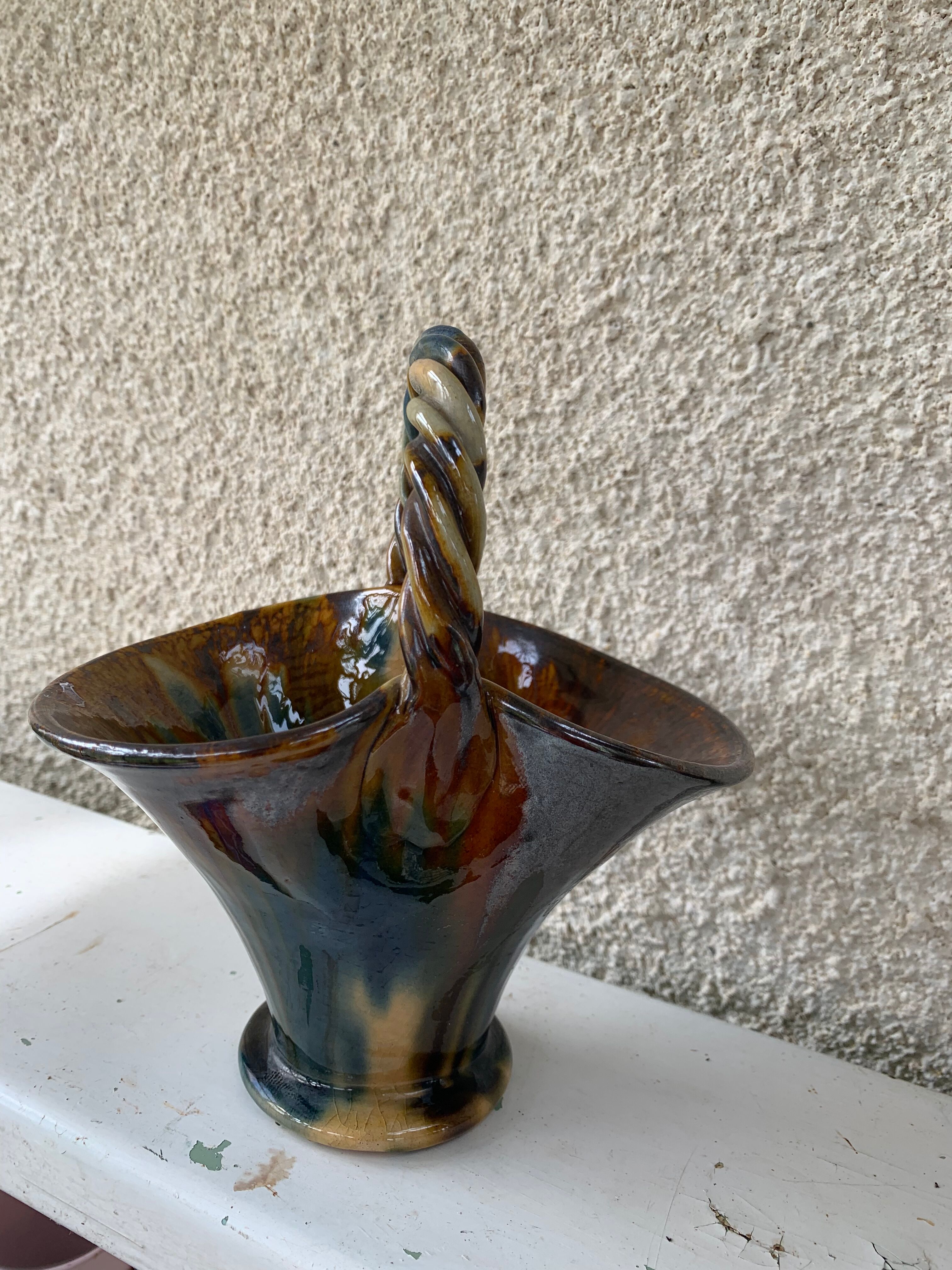 Cup and two baskets glazed sandstone pottery lacourbas with old issoire