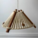 Scandinavian suspension lamp in wood and wool made in gdr 60s