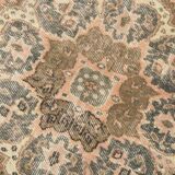 Tapis persan vintage saumon et ivoire, médaillon floral noué main,182x284Cm