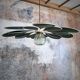 Suspension lin vert sapin, rotin et ancien globe vintage