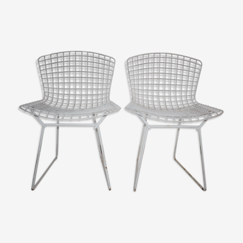 Paire de chaises blanches wire design Harry Bertoia edition Knoll - années 60