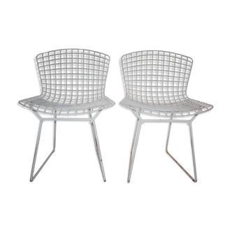 Paire de chaises blanches wire design Harry Bertoia edition Knoll - années 60