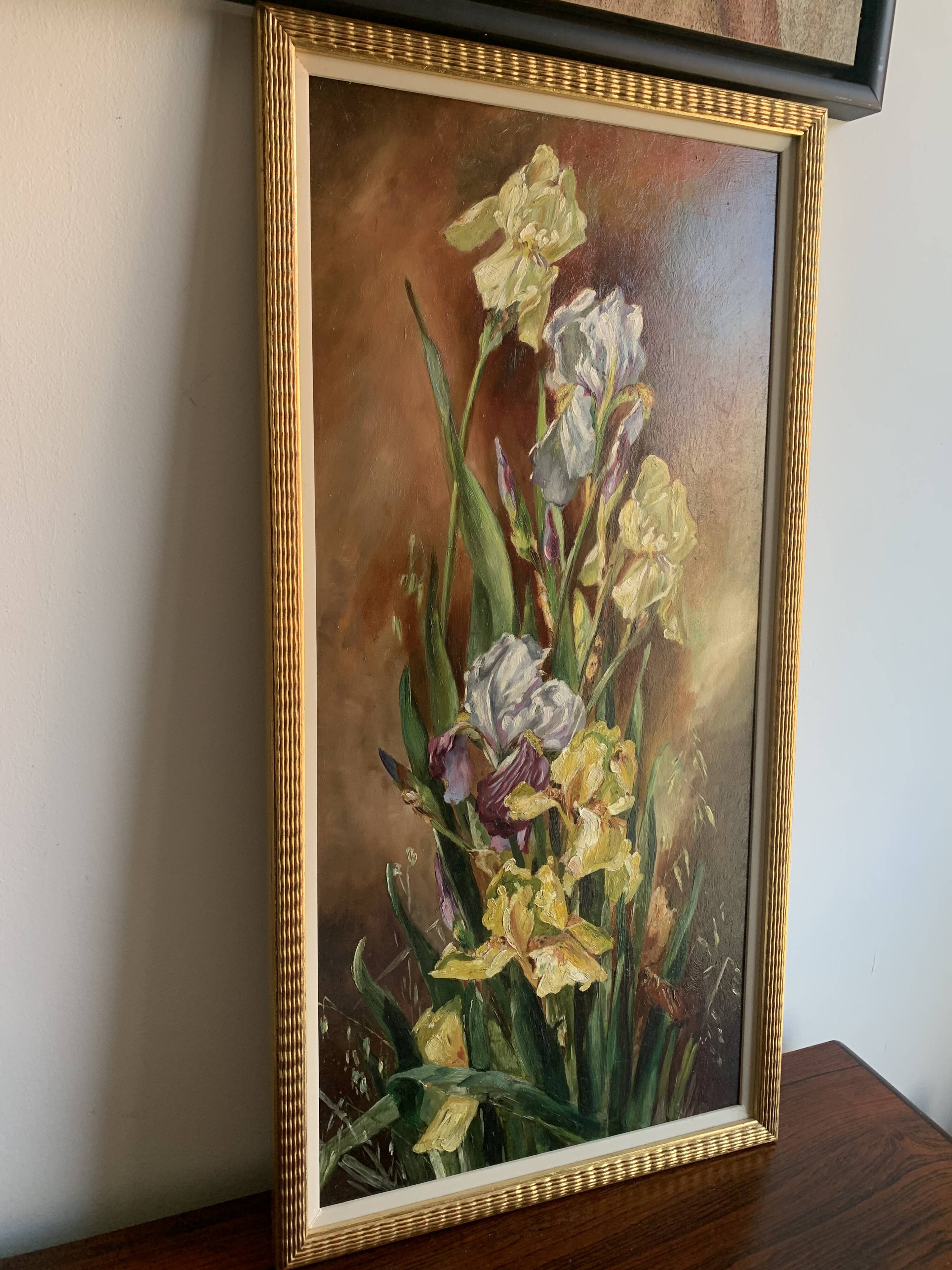 Peinture à l'huile vintage d'iris