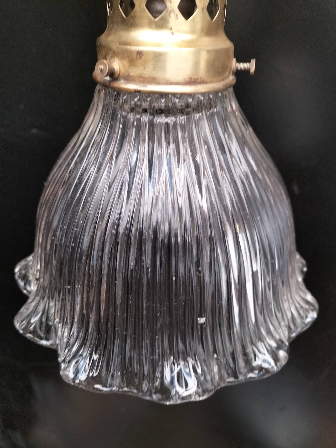 Pair of holophane glass pendants