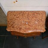 Pair of Louis XV style curved bedside tables in marquetry