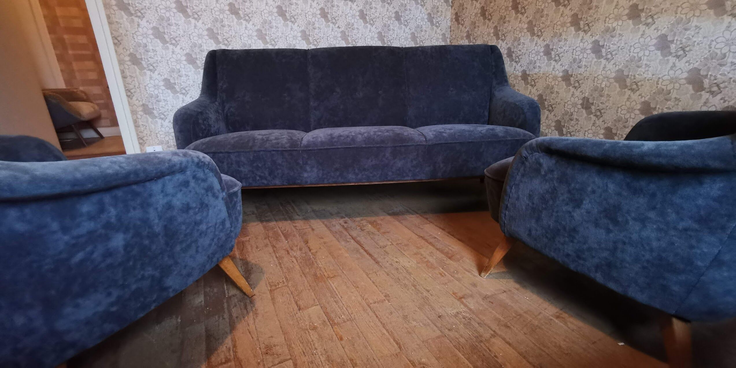 3 seater sofa 50s 60s gray velvet