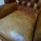 Vintage Cognac Leather Wingback Chesterfield Armchair, England 1940s