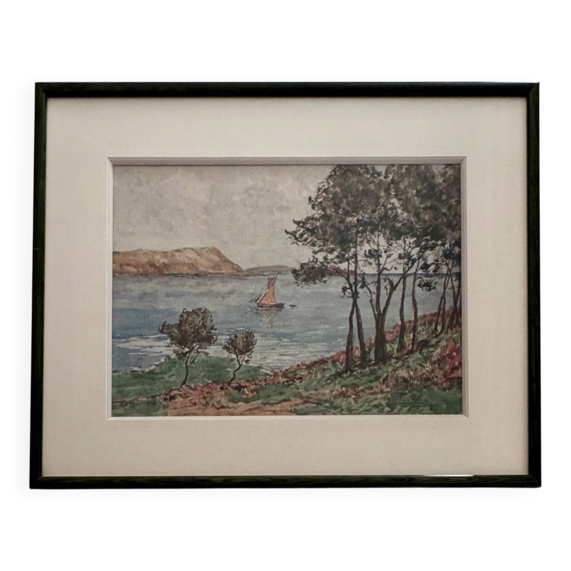 Aquarelle sur papier bord de mer par Félix Robin XXe