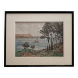 Aquarelle sur papier bord de mer par Félix Robin XXe