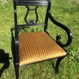 Fauteuil de bureau ancien noir accoudoirs crosse et dossier lyre