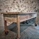 Vintage French pine work table, 1930s industrial kitchen island with drawer and casters