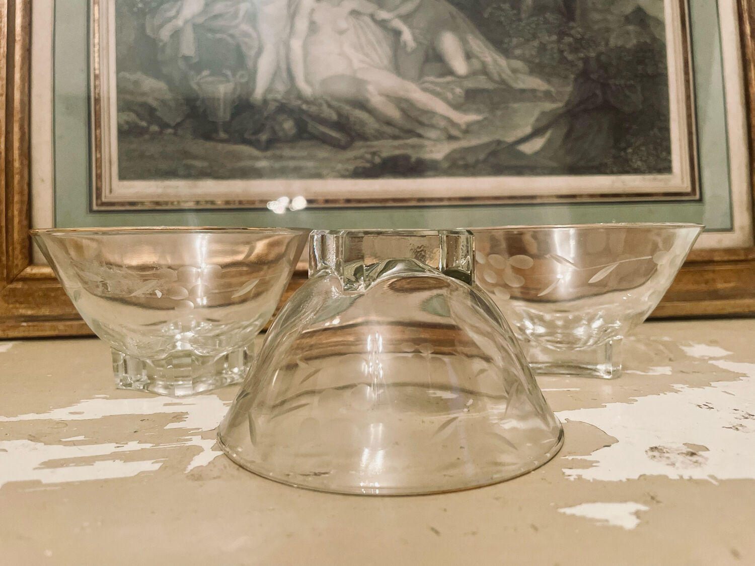 Set of 3 old champagne or cocktail glasses