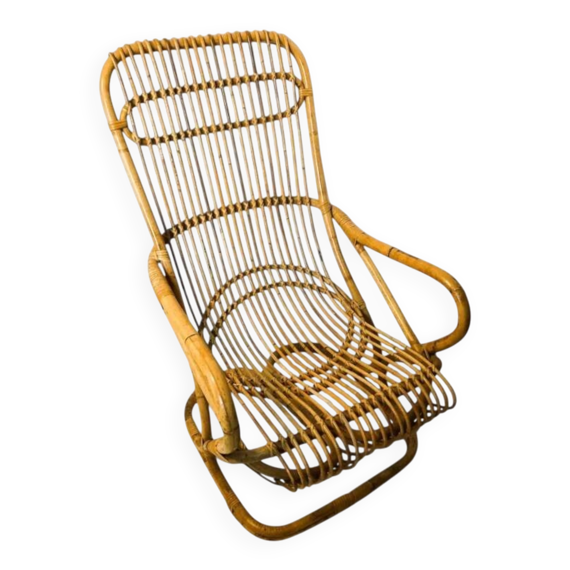 Vintage, large rattan armchair from the 1970s.