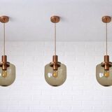 1 blown smoked glass pendant light / copper bar lamp / mid-century modern 1970s