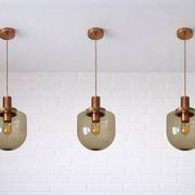 1 blown smoked glass pendant light / copper bar lamp / mid-century modern 1970s