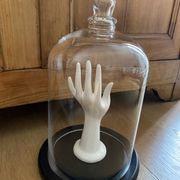 Large old glass bell and its wooden base