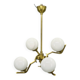 Adjustable Art Deco chandelier in brass with frosted glass, 1930s