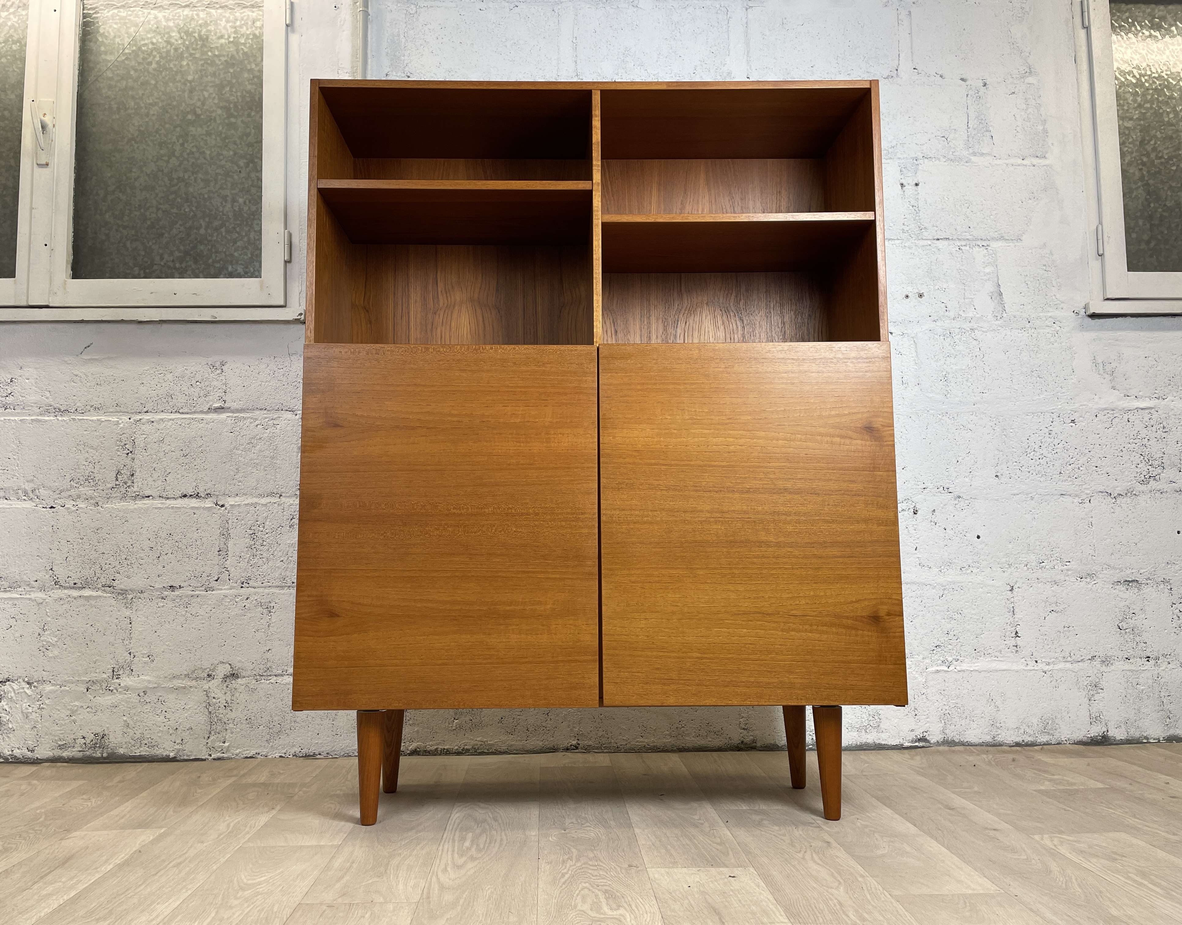 Large vintage Scandinavian teak bookcase, 60s